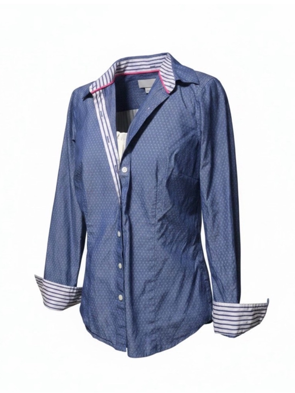 Van Heusen 100% Cotton Blue Button-Down Shirt Lined w/stripes size M
